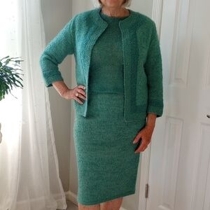 Vintage Hand Knit Deep Turquoise Skirt Set
